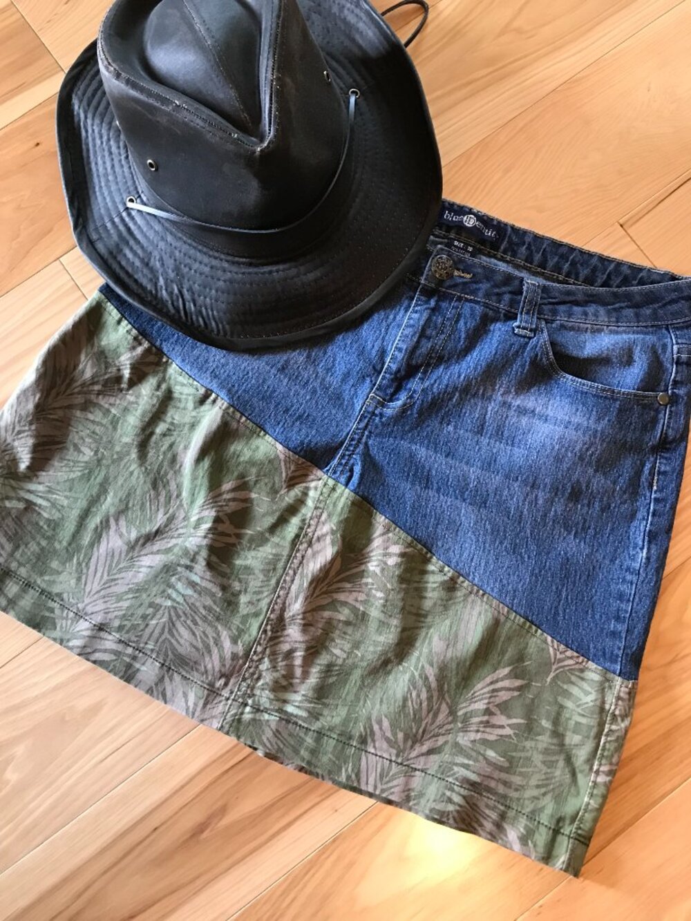 Reworked Denim Mini Skirt, Upcycled Hippie Boho Short Skirt Size 10